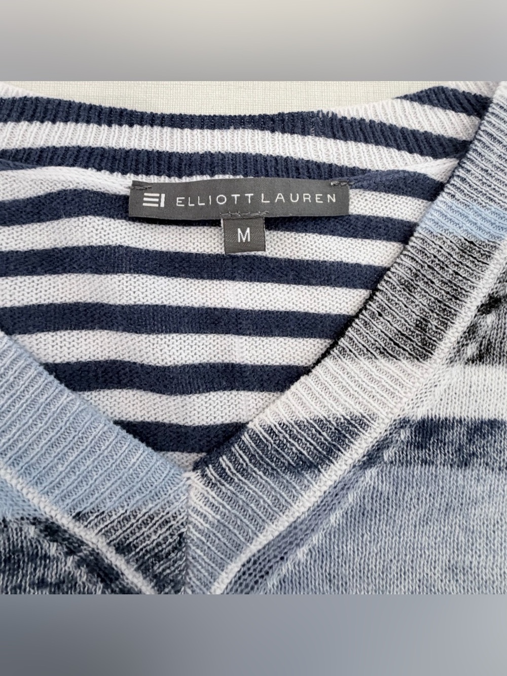 Elliott Lauren Lightweight Sweater Slouchy Blue Stripe 100% Cotton - M - Picture 4 of 11